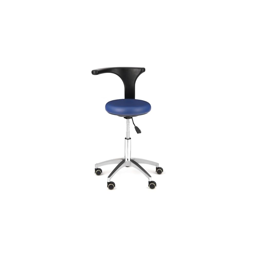 Multi-Purpose Adjustable Rolling Stools Chair Adjustable Mobile Chair Metal Base Portable PU Leather Blue