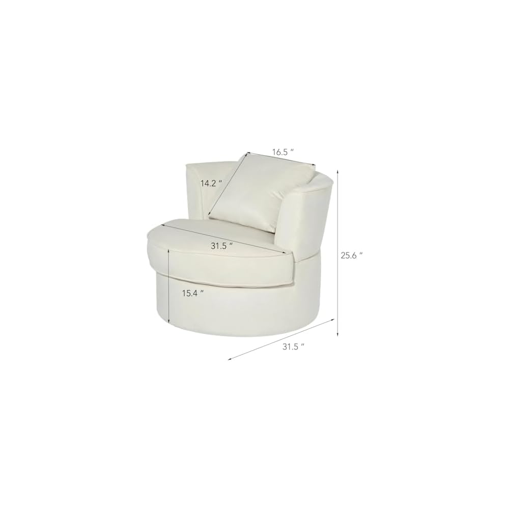White Single Sofa Chair 360°Rotating Sofa Chair for Living Room Bedroom