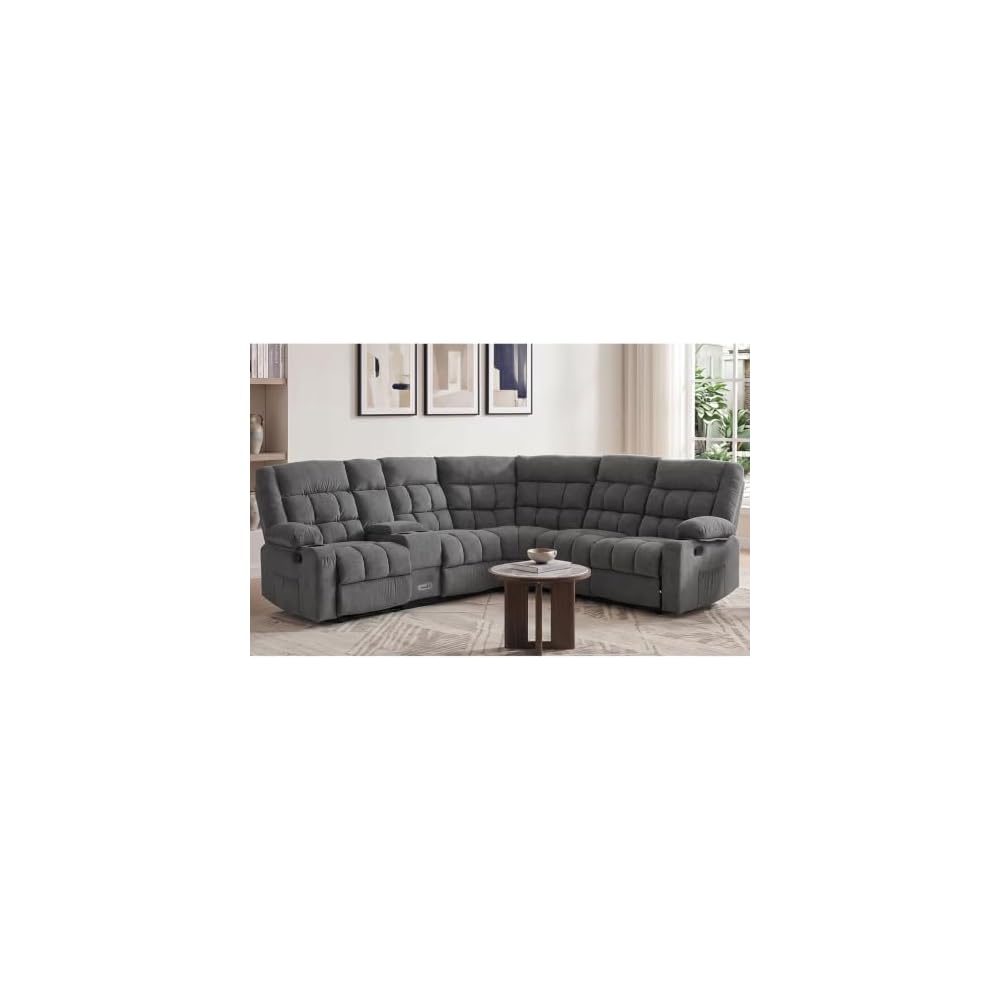 Reclining Sectional Sofa, L Shaped Recliner Couch, 6 Seater, Dark Gray