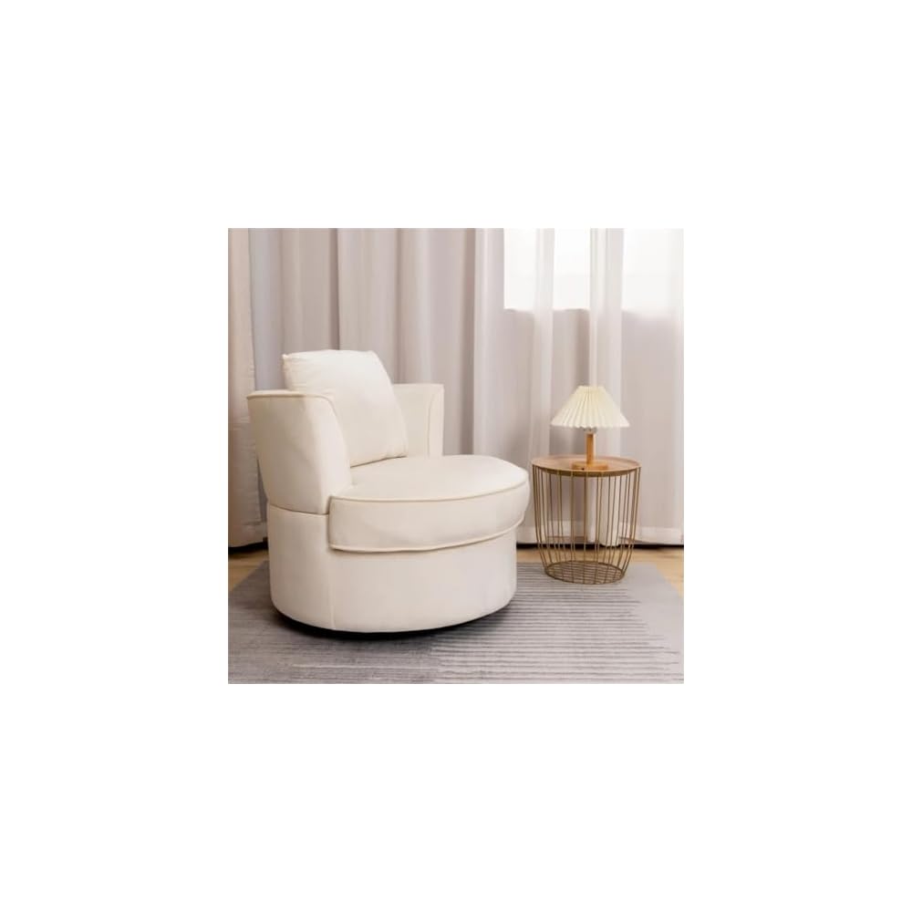 White Single Sofa Chair 360°Rotating Sofa Chair for Living Room Bedroom