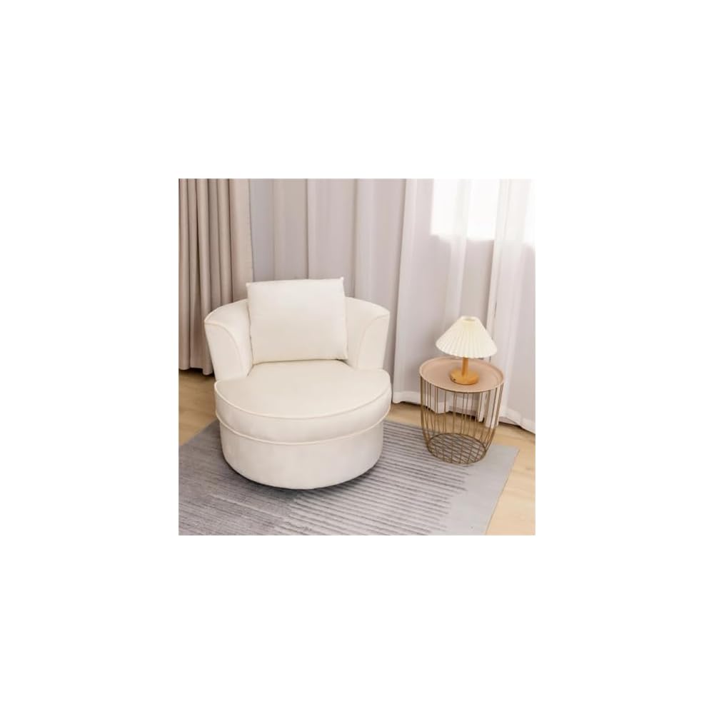 White Single Sofa Chair 360°Rotating Sofa Chair for Living Room Bedroom