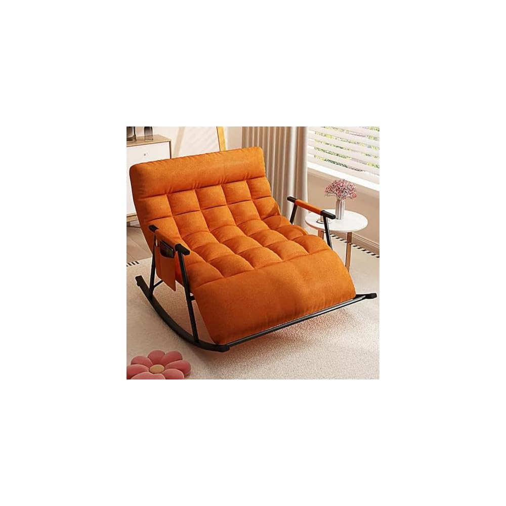 Modern Grey Rocking Chair with Soft Cushion - Comfortable Living Room & Bedroom Lounger, Zero Gravity Garden Chair with Armrests, Stylish Outdoor Seating (Black Legs)