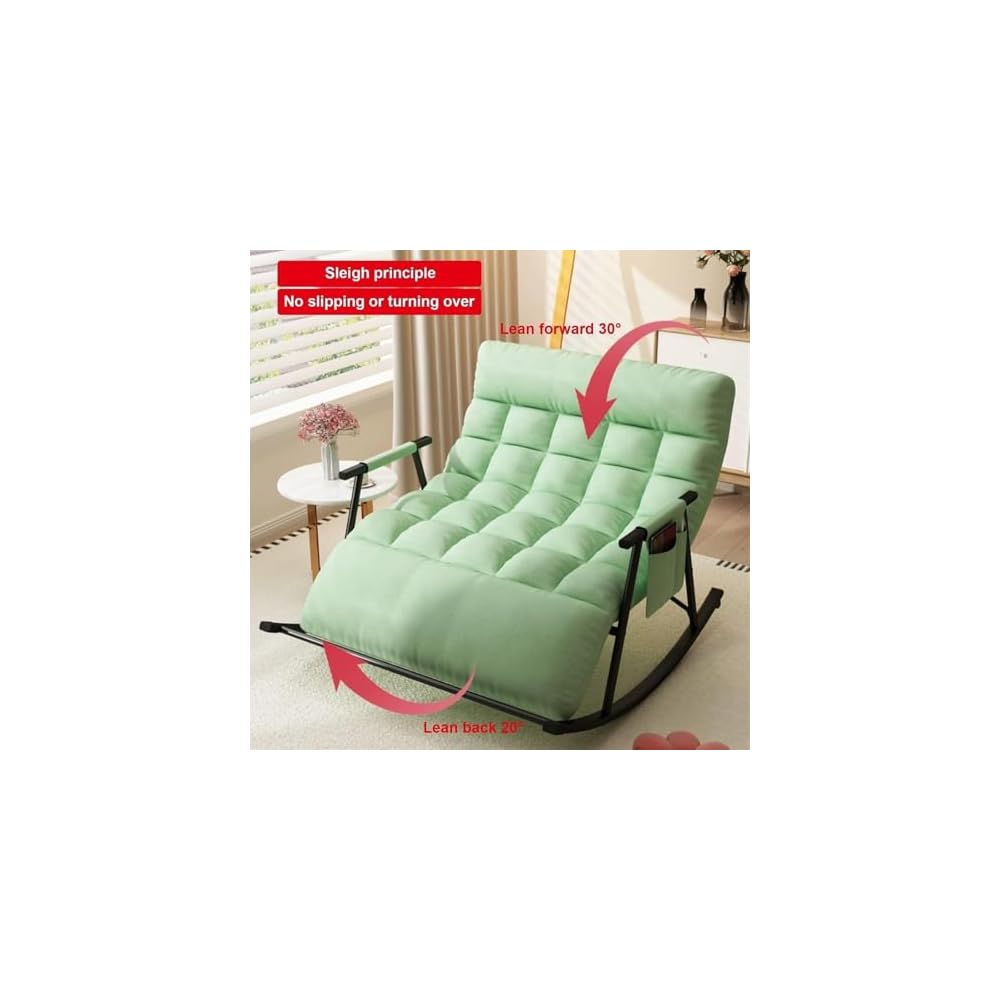 Modern Grey Rocking Chair with Soft Cushion - Comfortable Living Room & Bedroom Lounger, Zero Gravity Garden Chair with Armrests, Stylish Outdoor Seating (Black Legs)