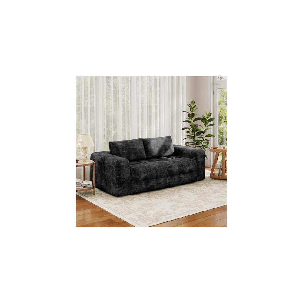 EROMMY 76'' Loveseat Boneless Couch, Oversized Cloud Tufted Sofa with Deep Seat, 3 Seater Memory Foam Couch for Apartment, No Assembly Required Soft Chenille Sofa, Black