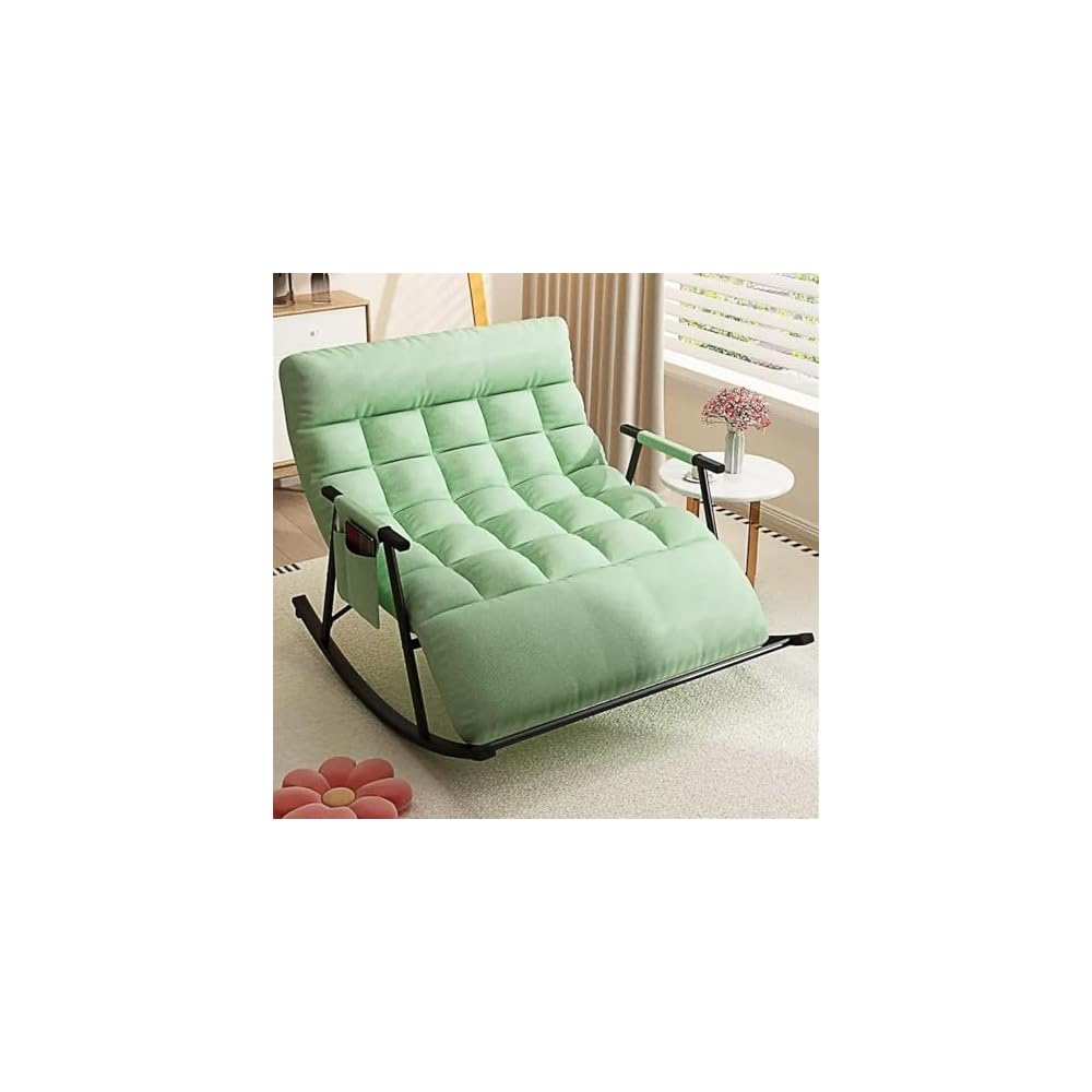 Modern Grey Rocking Chair with Soft Cushion - Comfortable Living Room & Bedroom Lounger, Zero Gravity Garden Chair with Armrests, Stylish Outdoor Seating (Black Legs)