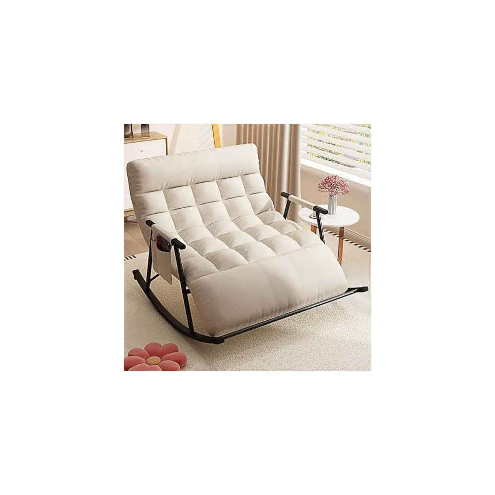Modern Grey Rocking Chair with Soft Cushion - Comfortable Living Room & Bedroom Lounger, Zero Gravity Garden Chair with Armrests, Stylish Outdoor Seating (Black Legs)