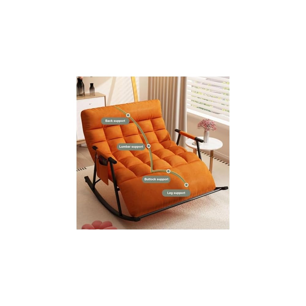Modern Grey Rocking Chair with Soft Cushion - Comfortable Living Room & Bedroom Lounger, Zero Gravity Garden Chair with Armrests, Stylish Outdoor Seating (Black Legs)