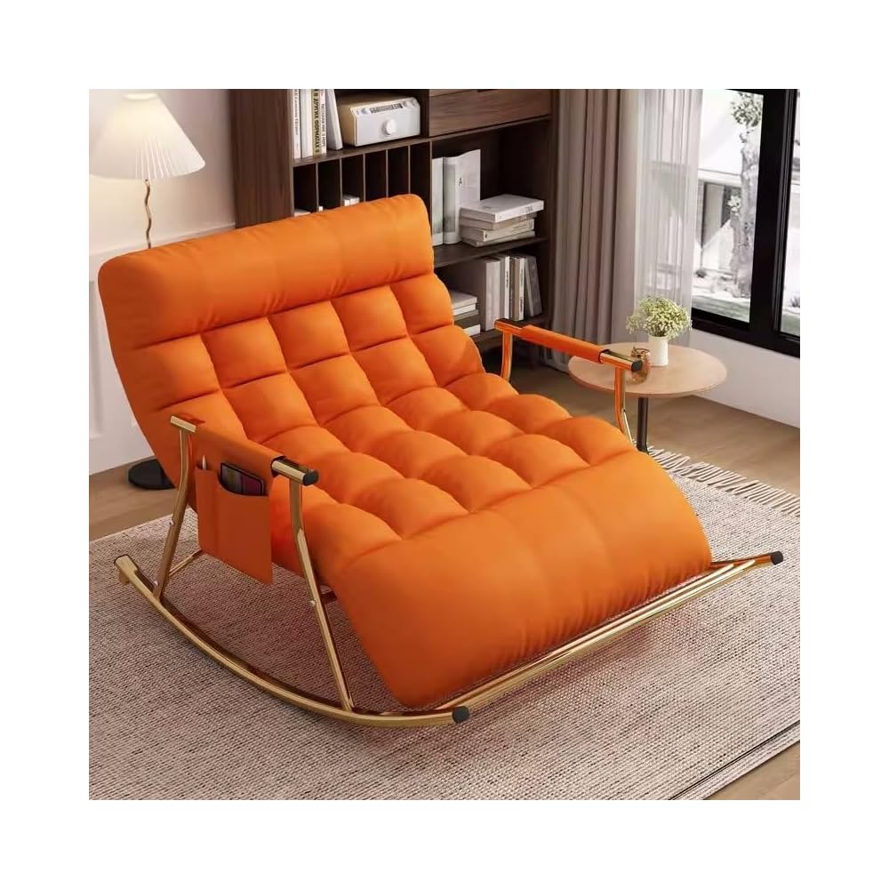 Modern Grey Rocking Chair with Soft Cushion - Comfortable Living Room & Bedroom Lounger, Zero Gravity Garden Chair with Armrests, Stylish Outdoor Seating (Black Legs)