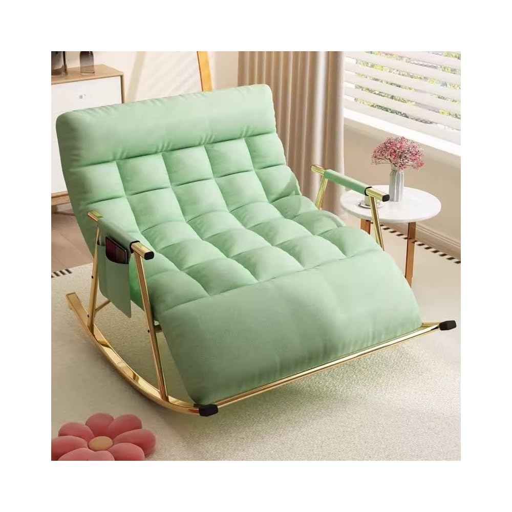 Modern Grey Rocking Chair with Soft Cushion - Comfortable Living Room & Bedroom Lounger, Zero Gravity Garden Chair with Armrests, Stylish Outdoor Seating (Black Legs)