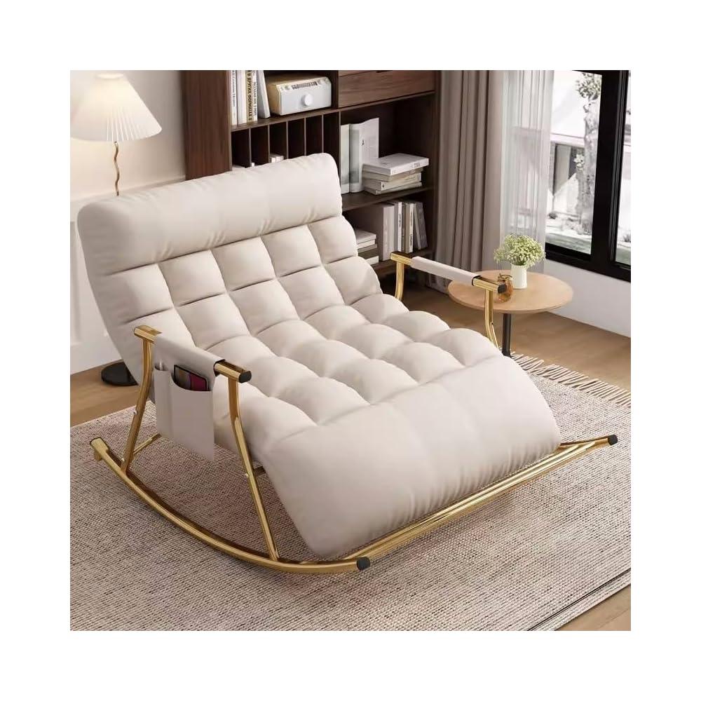 Modern Grey Rocking Chair with Soft Cushion - Comfortable Living Room & Bedroom Lounger, Zero Gravity Garden Chair with Armrests, Stylish Outdoor Seating (Black Legs)