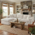 Shintenchi 104 Boneless Couch, L Shaped Modular Sectional Sofa with Deep Seat, Cloud Foam Couch with Oversized Chaise Lounge, No Assembly Required Plush Corduroy Living Room Furniture, Beige
